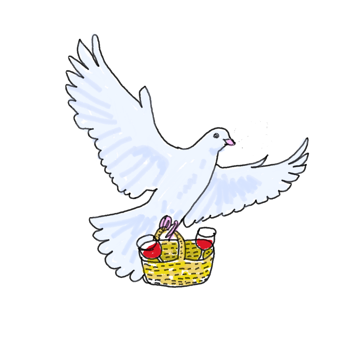 ワインを運ぶ鳩のイラスト
